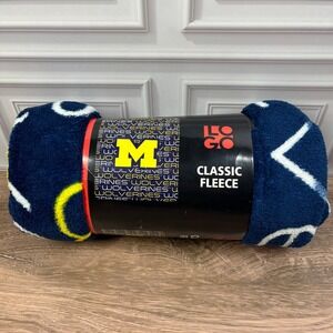 Michigan Wolverines Blanket Logo Brands 50x60 Navy Blue Classic‎ Fleece